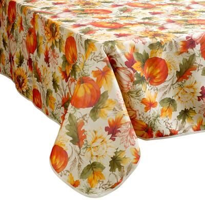 Violet Linen Fall Harvest Pumpkins Autumn Leaves Pattern Tablecloth