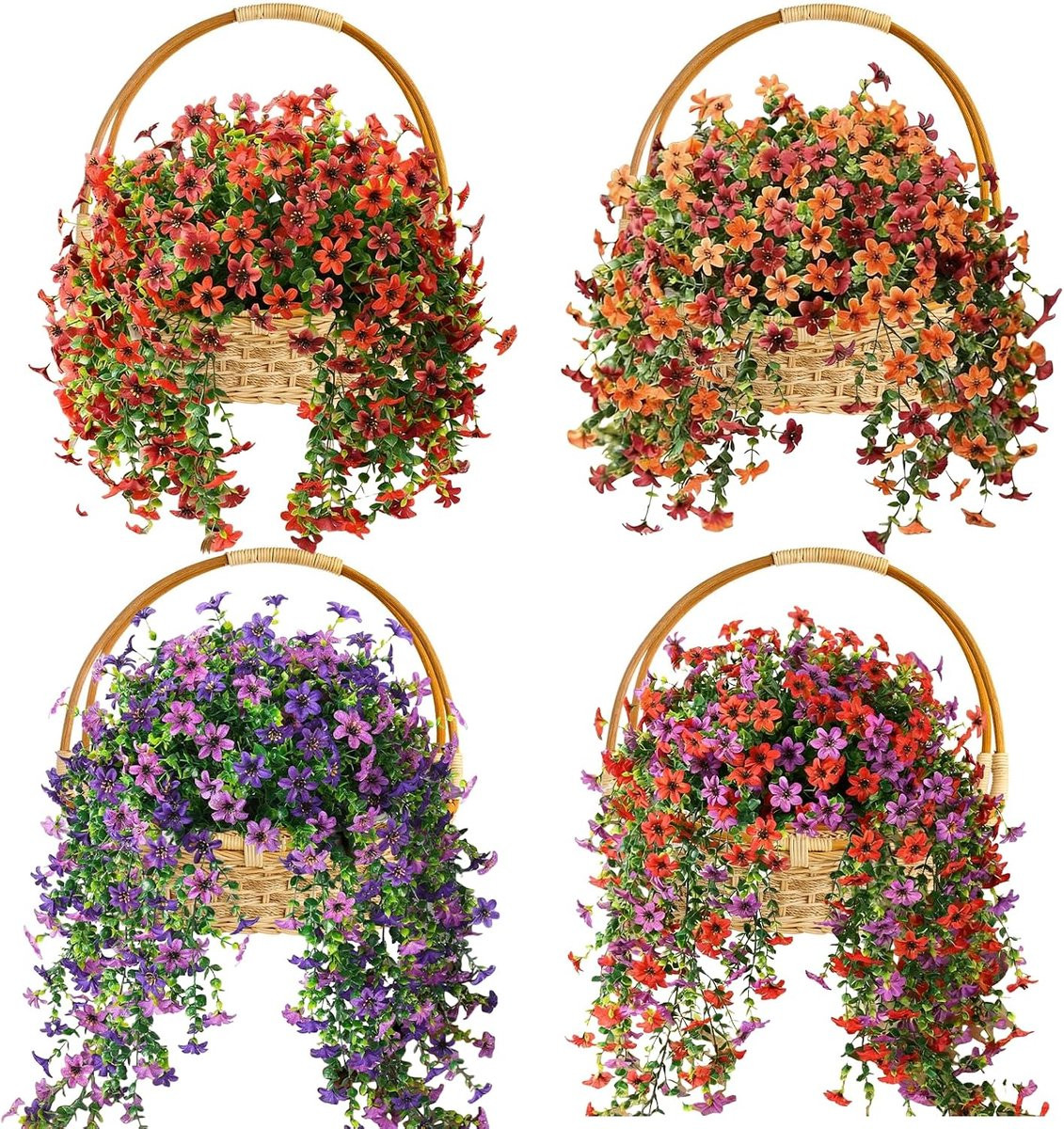 Set van 4 windbestendige en UV-bestendige hangende kunstbloemen voor binnen- en buitendecoratie