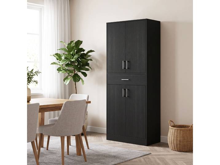 HOMCOM Armoire Cuisine 4 Portes 1 Tiroir 180cm Noir