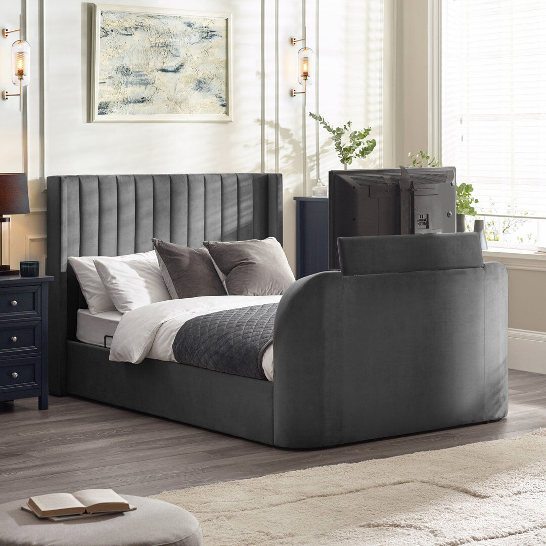 Ebern Designs Rodrik SIDE LIFT OTTOMAN TV BED Dark Grey Double (4'6)