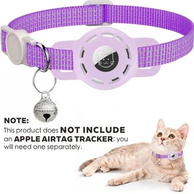 Uplift Essentials Reflective AirTag Compatible Safety Cat Collar With Breakaway Buckle purple