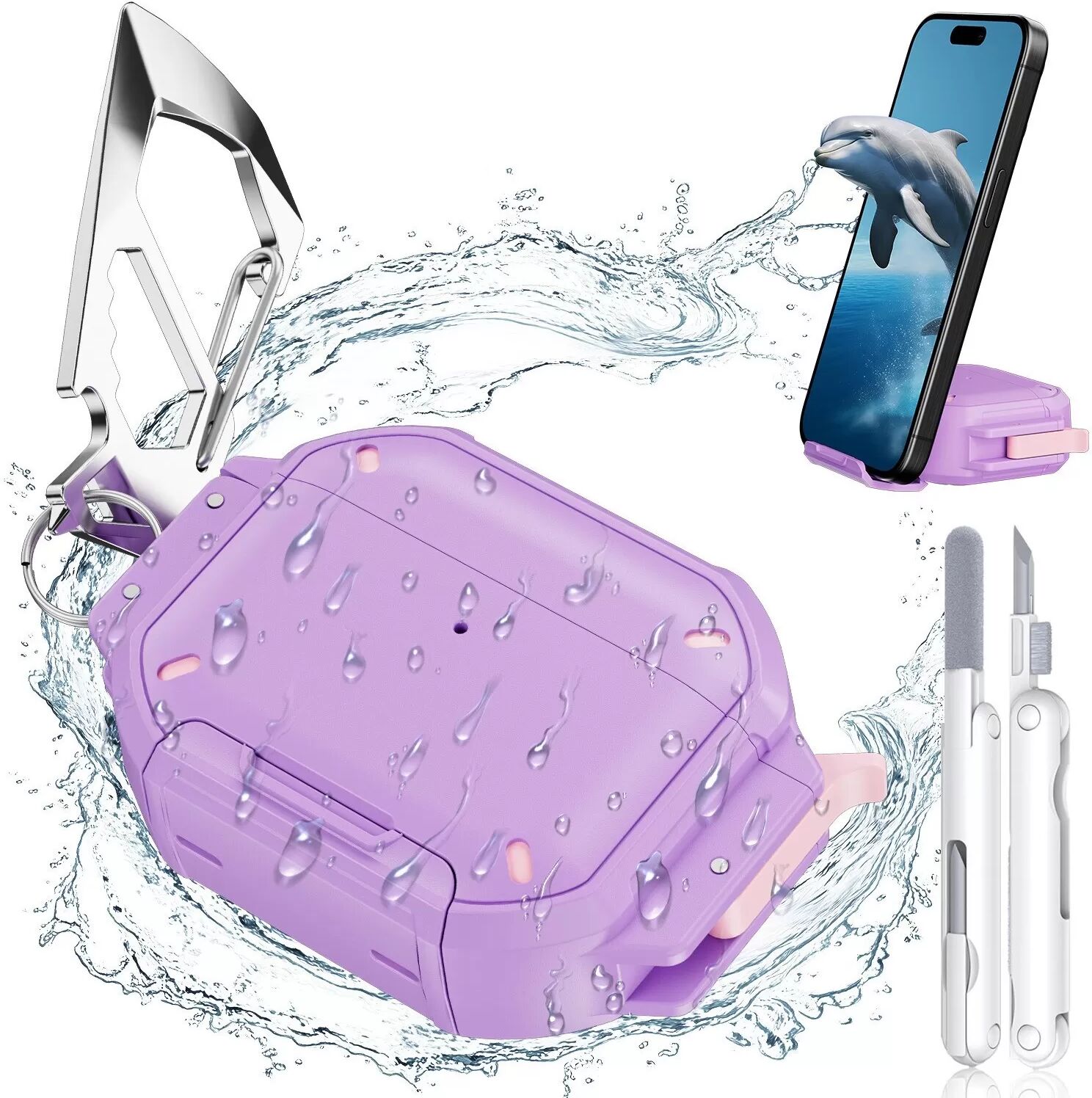 INF Étui de protection en TPU avec stylo de nettoyage compatible avec Apple AirPods Pro 3 - Antichoc et étanche Violet