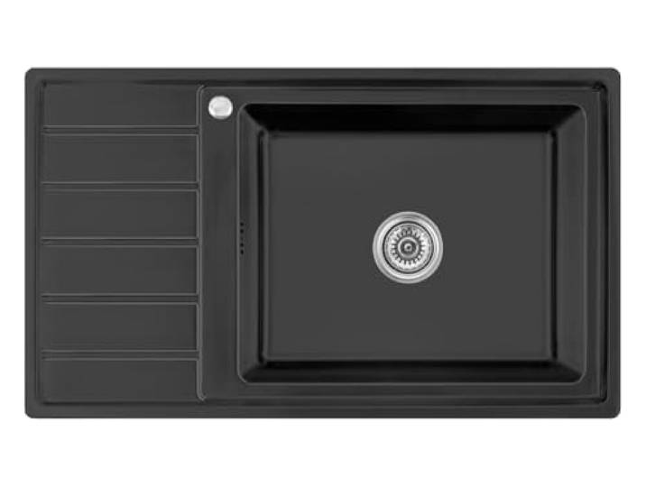 Omeere, 86x50 x21 R20 Küchenspüle Edelstahl Abtropffläche,schwarz