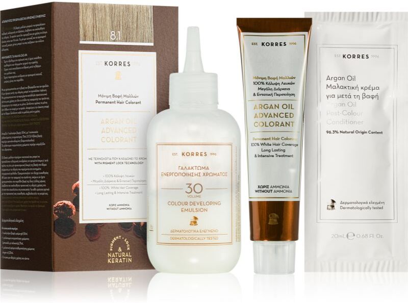 Korres Argan Oil Permanent-Haarfarbe mit Arganöl Farbton 8.1 Ash Light Blonde 50 ml