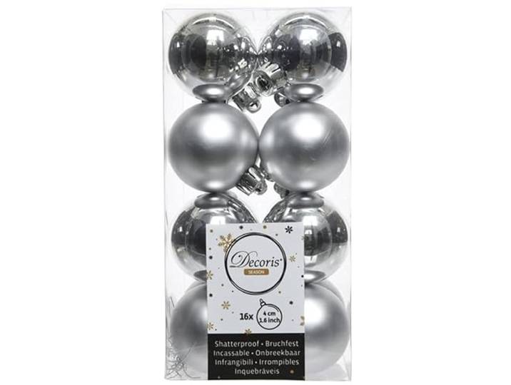 Decoris Kerstballen - 16ST - zilverkleurig - mat/glans - 4 cm - kunststof - onbreekbaar