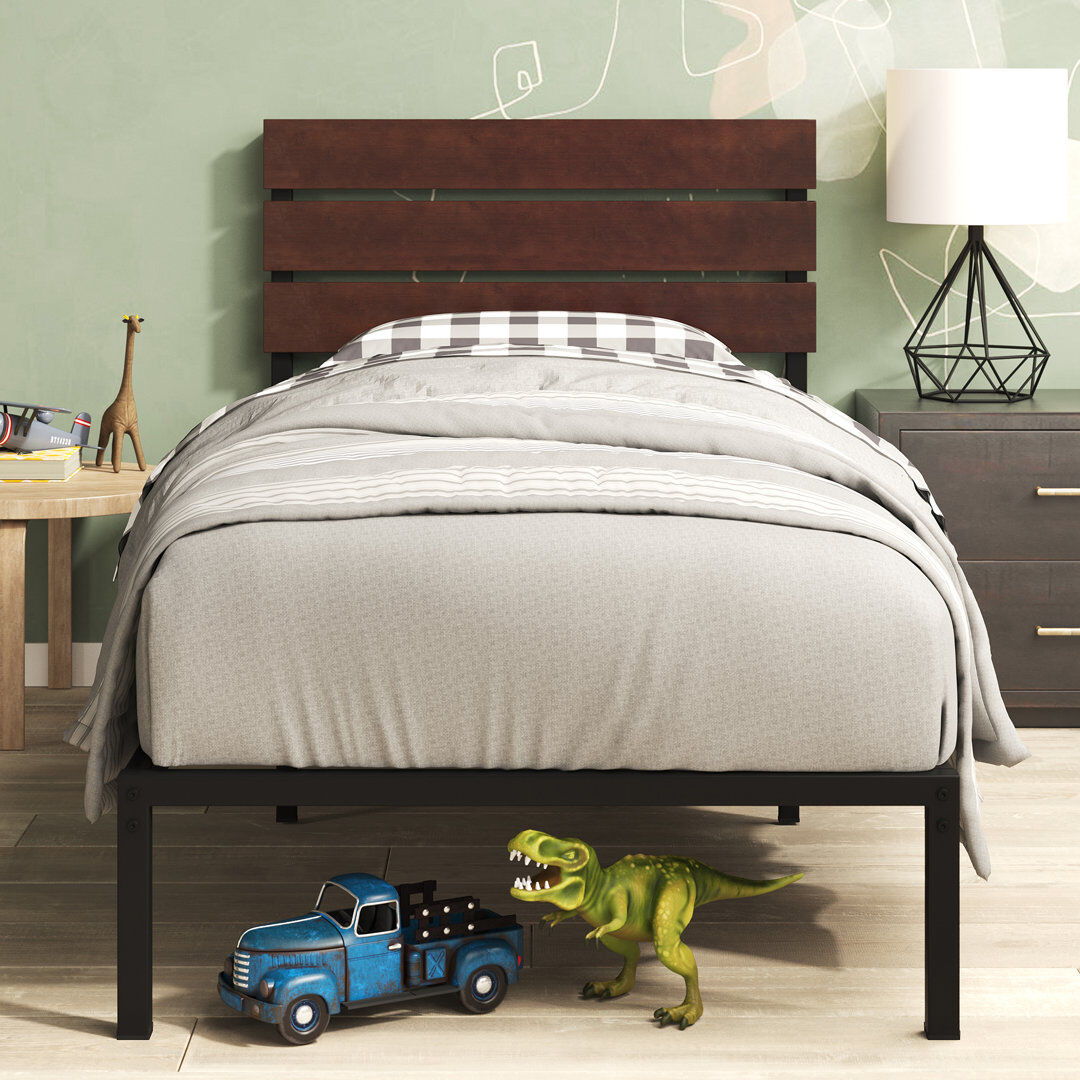 Borough Wharf Steens Modern Metal Bed frame with Bamboo Headboard Brown;Black Single (3')