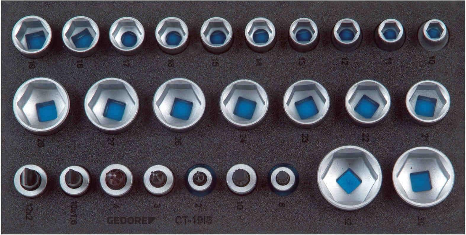 Gedore doppenset 1/2 inch in 1/3 CT-module model 1500 CT1-19 IS