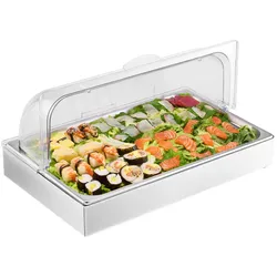 VEVOR Servierbehälter Buffet-Behälter Gastronormbehälter aus Edelstahl (1 Behälter), Präsentationsständer mit transparentem Deckel & 3 Eiswürfelschalen für Restaurant Hotel Küche