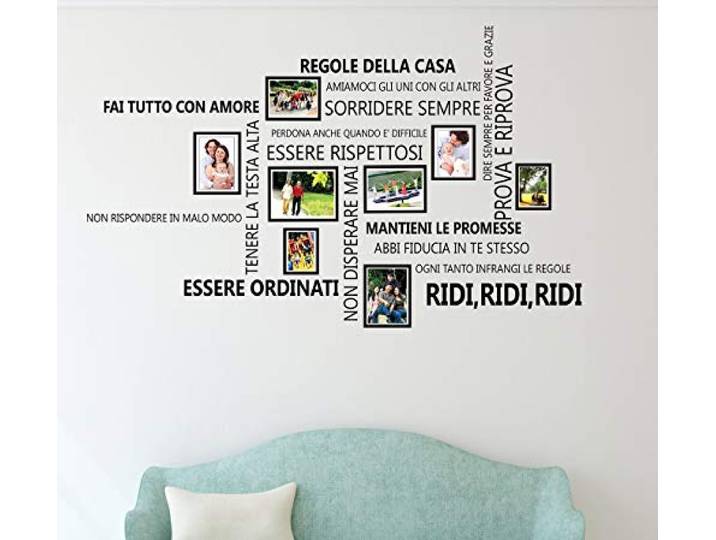 Wallflexi Familie Citaten Italiaanse Vogelkooi Muurstickers met fotolijst, Vinyl, Meerkleurig, 90 x 30 x 0,05 cm
