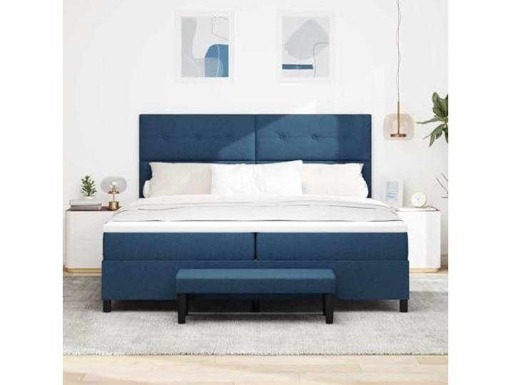 KTHLBRH Boxspringbett blau 200 x 200 cm Stoff Verstellbares Kopfteil aus Holz, mittlere Matratze, 280 kg Kapazität