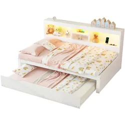 MODFU Schlafsofa 90x200 Ausziehbar mit LED-Beleuchtung, USB-Anschluss, Weiß – Platzsparend und funktional für kleine Räume