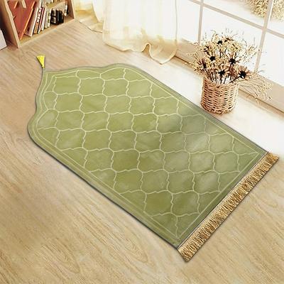Luxury Plush Islamic Prayer Mat With Tassels Thick Padded Muslim Prayer Rug green