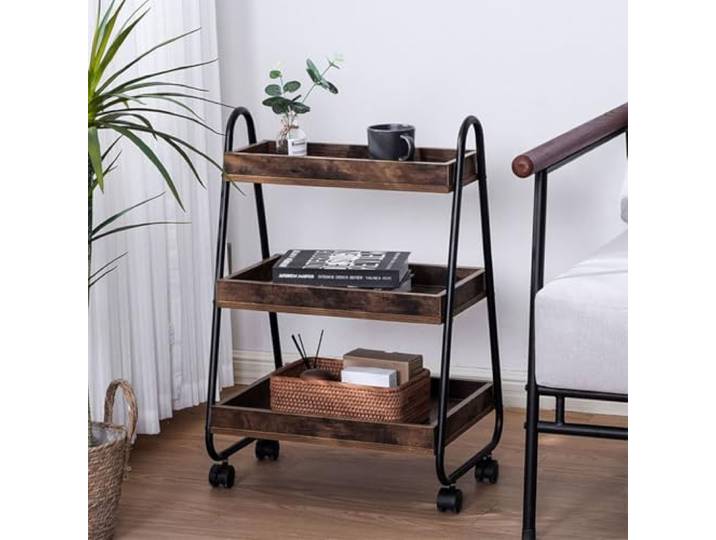 Rollwagen, 3-stöckiger Aufbewahrungswagen Büro Bad Wohnzimmer Küche(/Black)