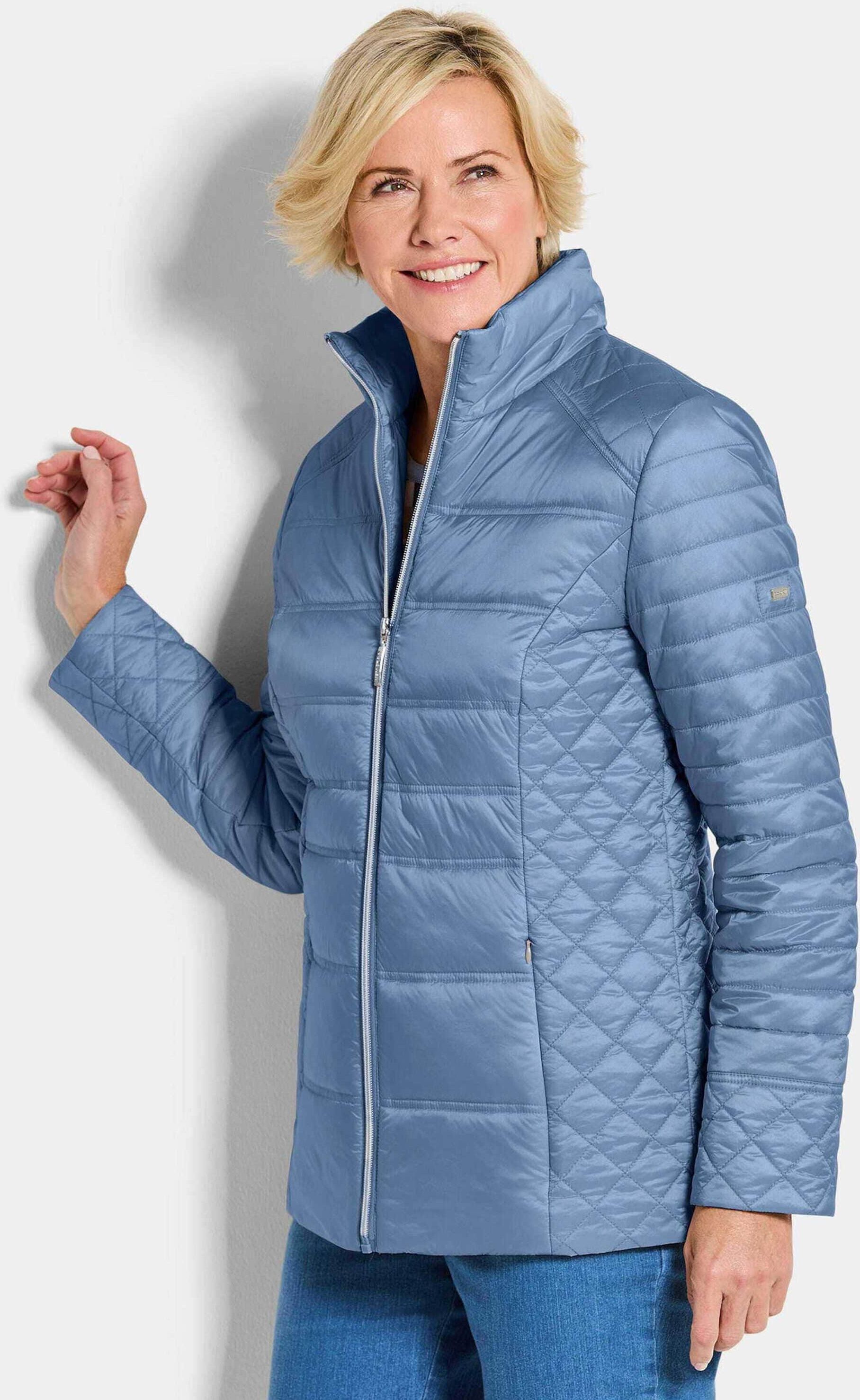 Steppjacke GOLDNER "Kurzgröße Übergangsjacke mit Muster-Mix", Damen, Gr. 25, blau, Obermaterial: 100% Polyamid PA., gerade, Jacken Steppjacke, RV Taschen
