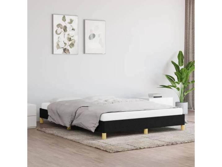 Elegant 160 x 200 cm Cadre de lit Adulte Noir 160x200 cm Tissu 25 Kg