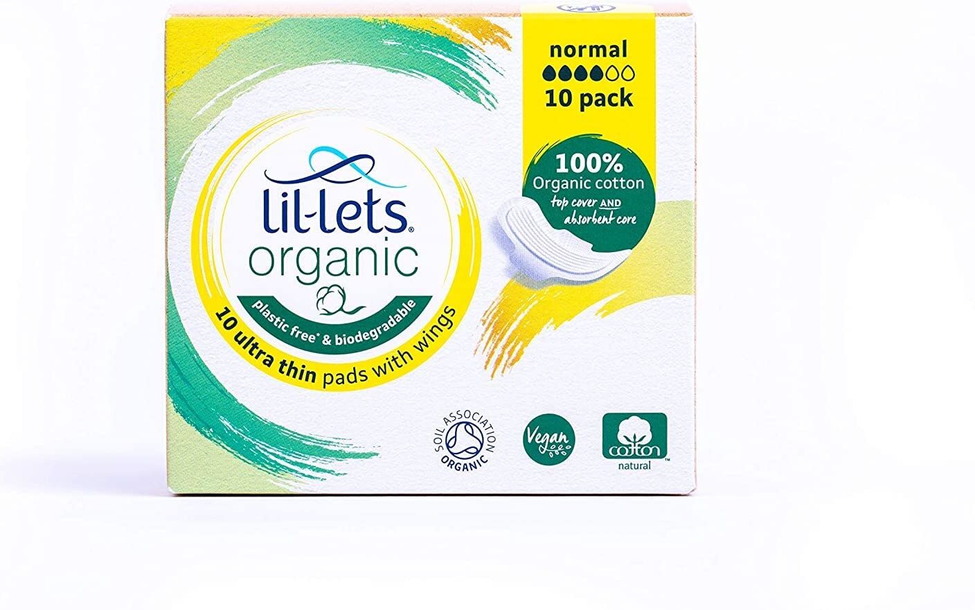 Lil-Lets Organic Cotton Normal Pads, Light to Medium Flow, 24 Pack of 10 Pads