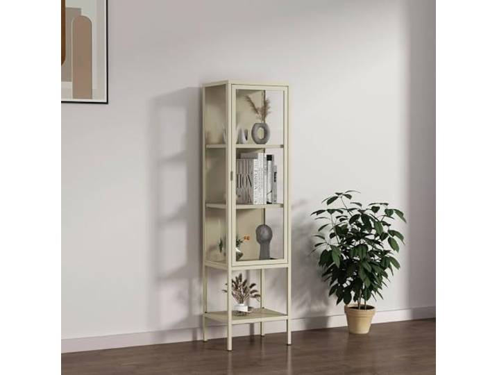 Dmora Vitrine Pflaume 42x35x160h cm Weiß 3 Böden 4 Fächer, 1 Tür