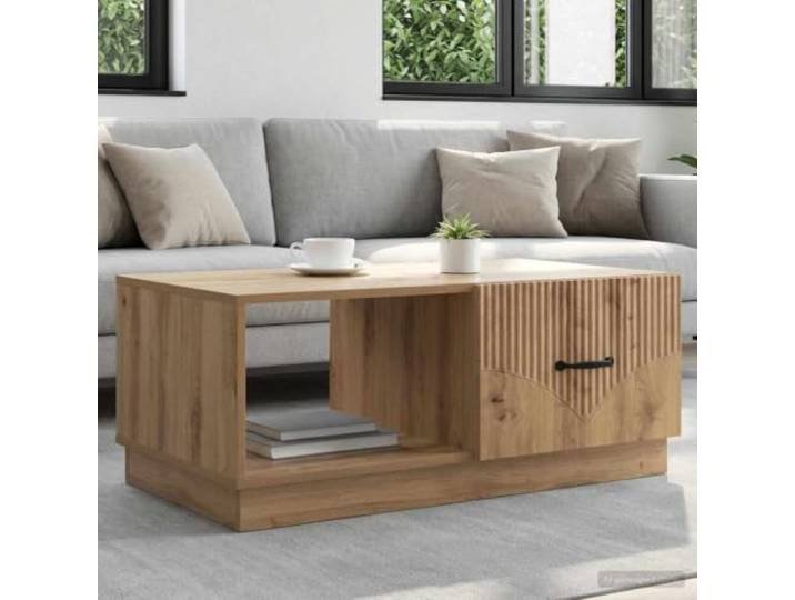 Couchtisch Artisan-Eiche 90x50x37 cm Holzwerkstoff mit 90°-Pendeltüren Rechteckige Form,Vintage-Design,robuste Oberfläche,schwarze Bargriffe,Stauraum für Bücher und Zeitschriften,90°-Pendeltüren