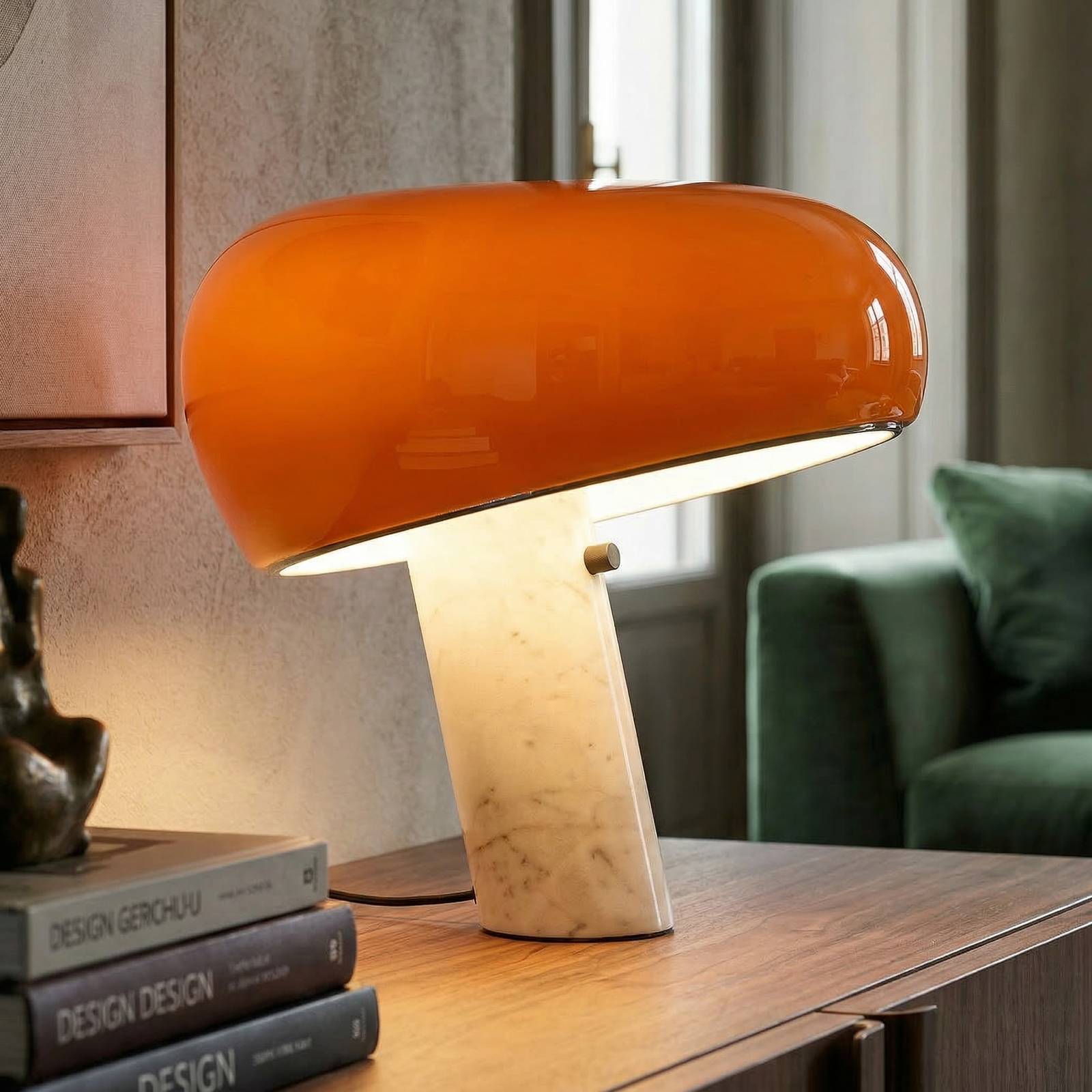 FLOS Designer Table Lamp Snoopy, dimmable, Yellow / orange, Living / Dining Room, Stone, Design, Table Lamp