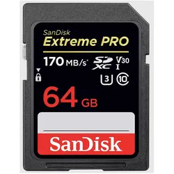 Sandisk Extreme PRO UHS-I V30 (64 GB, SDXC, U3, UHS-I), Speicherkarte, Schwarz