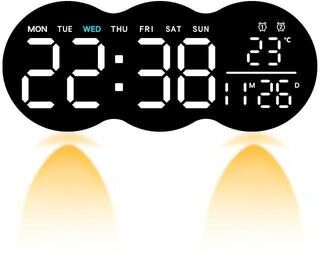 Everyday Crate SmartGlow LED Digital Wall Clock With Remote Control, Alarm & Temperature Display white Light