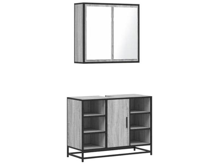 POUFGDR Badezimmermöbel-Set, 2-teilig, Sonoma, Grau Wand-WC-Schrank, Metallrahmen, technisches Holz, feuchtigkeitsbeständige Oberfläche, Oberseite für Spüle, Aufbewahrung