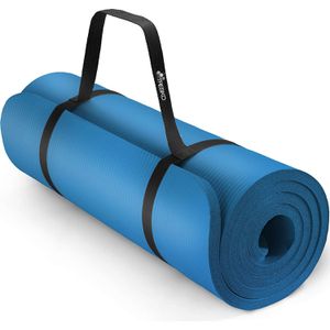 Tresko Yogamatte mit Tragegurt, blau, 1,5 cm stark, rutschfester Schaumstoff, 190 x 100 cm
