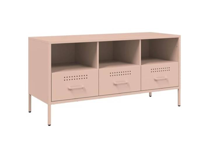 hliofuir TV Lowboard Metall TV-Schrank Rosa 100,5x39x50,5 cm Industrie-Fernsehtisch aus kaltgewalztem Stahl mit 3 Schubladen und Fächern für Wohnzimmer und Schlafzimmer.
