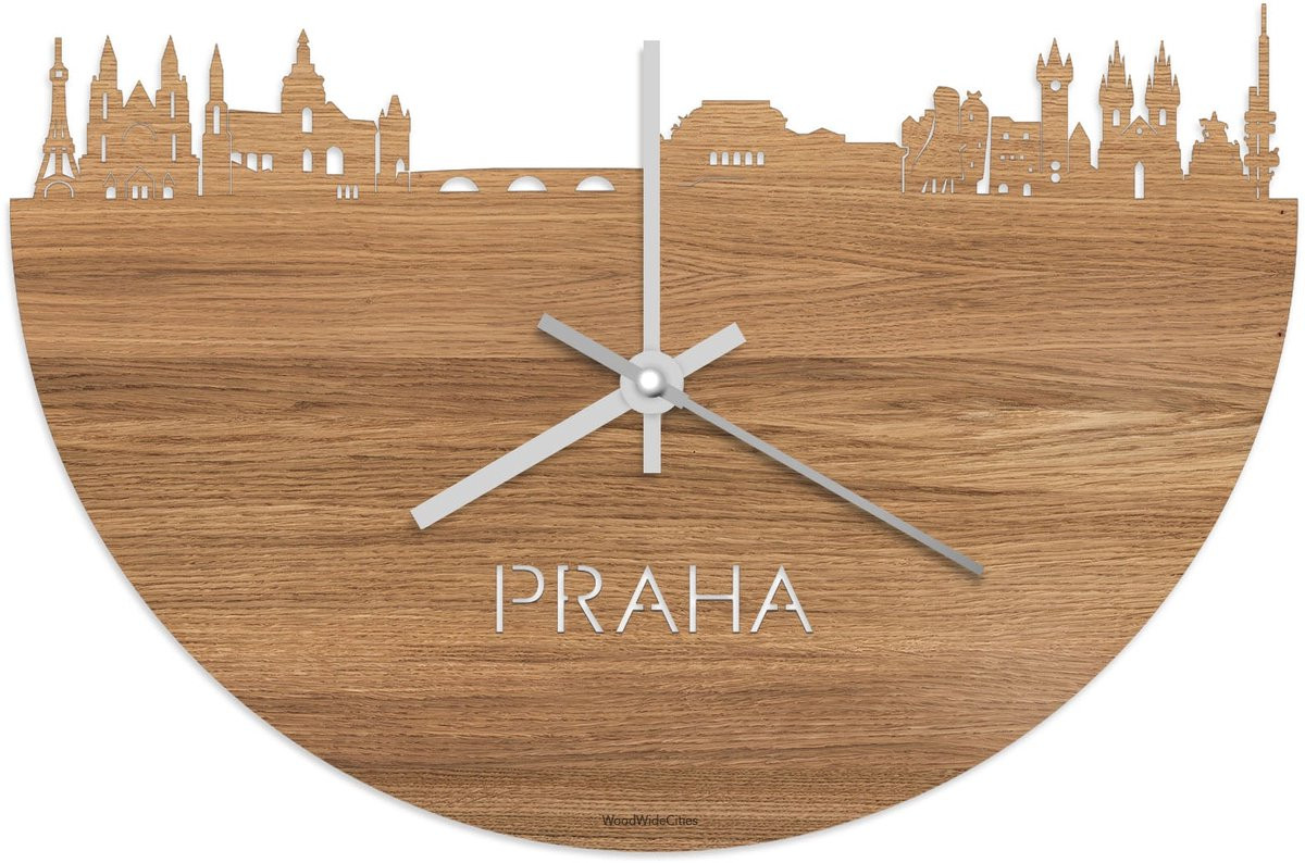 Skyline Klok Praha Wanddecoratie - Eikenhout - Ø 40 cm