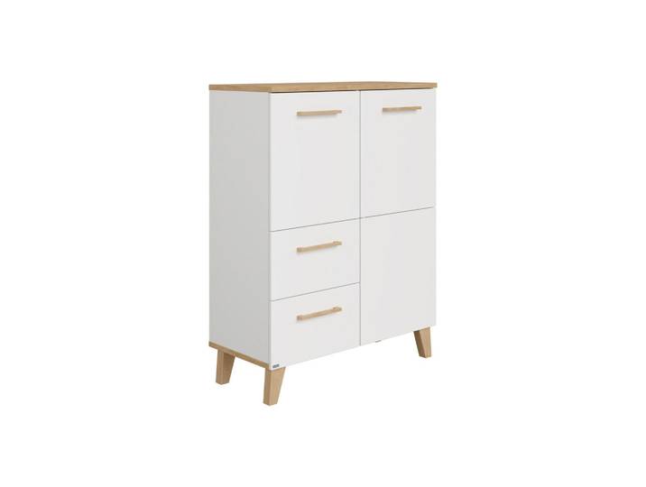 Paidi Highboard, Weiß, Eiche, Holz, Eiche, massiv, 5 Fächer, 2 Schublade(n) Schubladen, 94.8x120.6x39.9 cm, Blauer Engel, Goldenes M, Holzmöbel, Kleinmöbel Holz, Holzkommoden, Highboards Holz