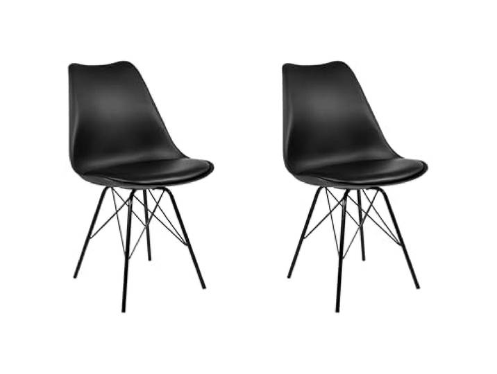 SAM 2er Set Schalenstuhl Lerche, Kunststoffschale in Schwarz integriertes Kunstleder-Sitzkissen, Schwarze Metallfüße, Esszimmerstuhl im skandinavischen Stil