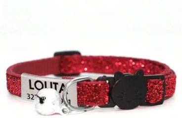 Uplift Picks Customized Glitter Cat Collar With Engraved ID Tag red