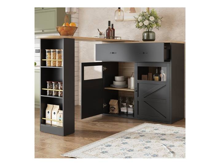 Odikalo Tresentisch Stehtisch Bartisch Couchtisch Drehbar Skalierbar Regalen Schwarz/Weiß