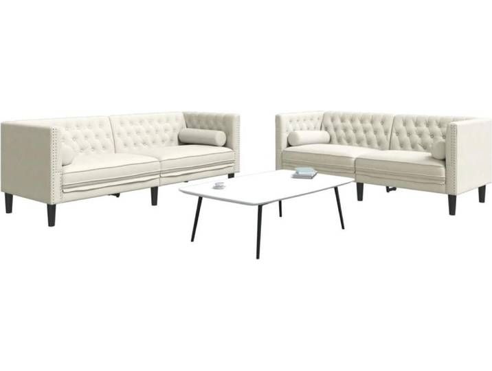 vidaXL Ensemble de canapé Chesterfield 2 pièces avec traversins Crème Velours