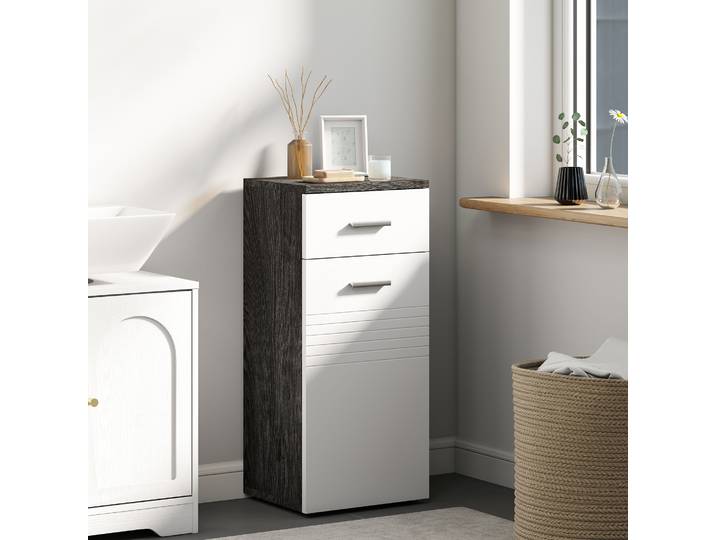 kleankin Meuble Salle de Bain Bois 35x30x77,5cm Blanc Noir