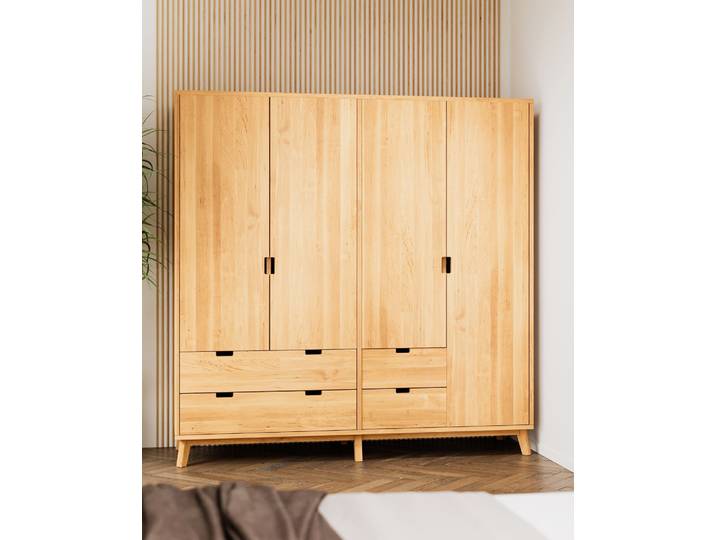 Naturwohnen Massivholz Kleiderschrank H200xB197,5xT60cm Erle geölt Serie Rivus Türen mit Soft Close mit bioola® nature veredelt