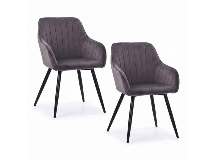 Relaxdays Esszimmerstuhl Anthrazit 2er-Set Samt Metall, Holz, Textil, Metall, 56x81x61 cm, Esszimmer, Stuhl