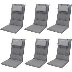 Doppler 6er Set Hochlehner Gartenstuhl Auflagen mit Kopfpolster,grau,