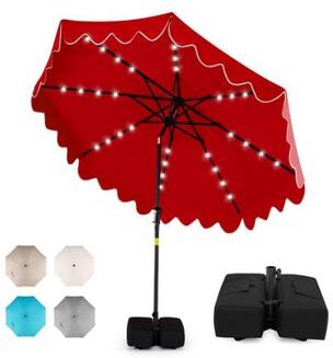 Costway 9 FT Outdoor Patio Umbrella with Solar LED Lights and Weighted Base-Red