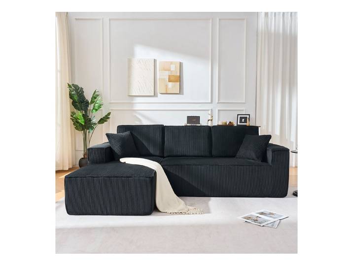OKWISH Schlafsofa Ecksofa 235x128x60 cm mit Chaiselongue aus Cord, vakuumverpackt, modulares Ecksofa mit weichem Hochdichtschaumpolster 1 Teile, modulares Ecksofa mit weichem Hochdichtschaumpolster