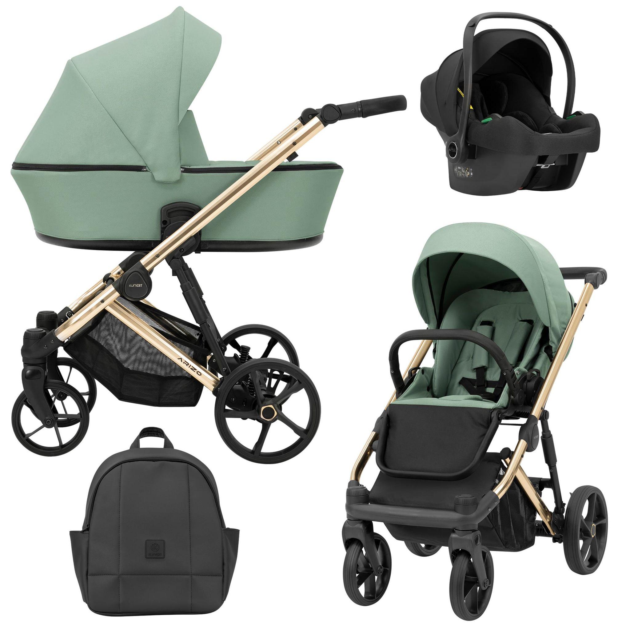 Kinderwagen Kunert Arizo Premium 3in1 - goldene Rahmenfarbe - Farbe: Mintgrün