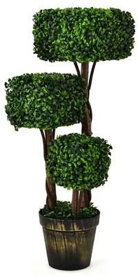 3 Ft Artificial Boxwood Topiary Tree Decorative Triple Square Plant - 3 ft