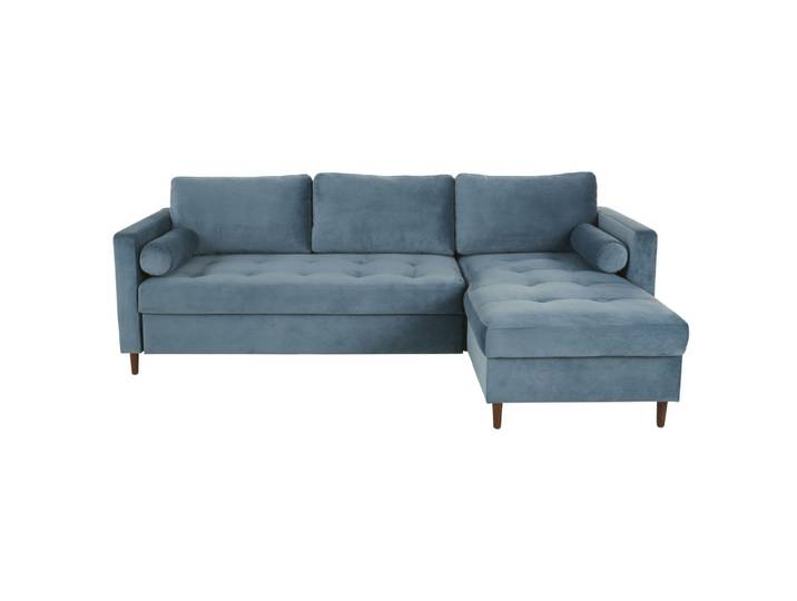 Ausziehbares 4-Sitzer-Ecksofa mit blauem Samtbezug