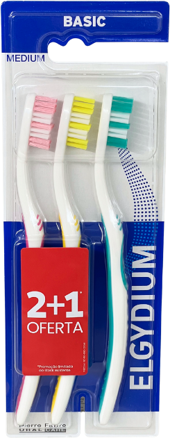 Elgydium Basic Escova de Dentes Média 3 unidades