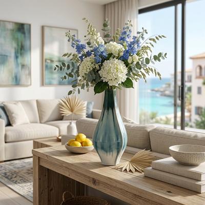 Sagebrook Home Stoneware Ceramic Decorative Vase with Ocean-Inspired Glaze Finish