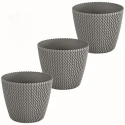 POWERTEC GARDEN 3er Set Blumentopf in Strickoptik, ca. 3 Liter - Steingrau
