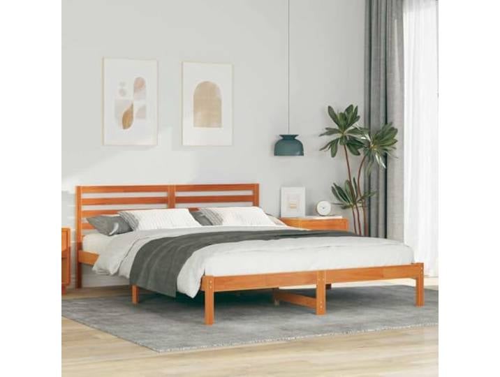 WDGJJFECNMUEHI Massives Kiefernholz Plattformdesign 160 x 220 cm Braun Bettgestell Massives Kiefernholz Wachsbraun 160 x 220 cm Lattenrost Modernes Bettrahmen mit Kopfteil