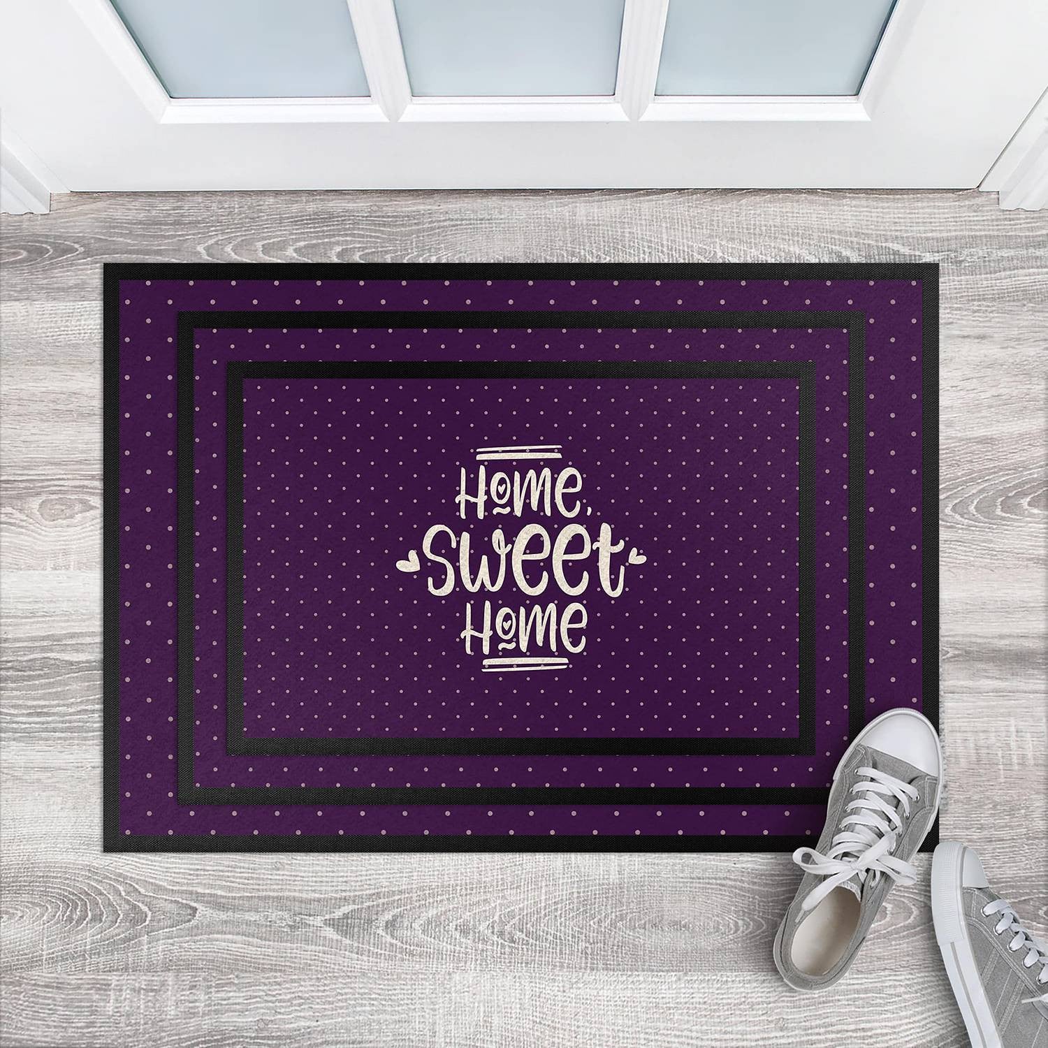 home24 Deurmat Home Sweet Home Polkadots Violet, 70 x 50 cm