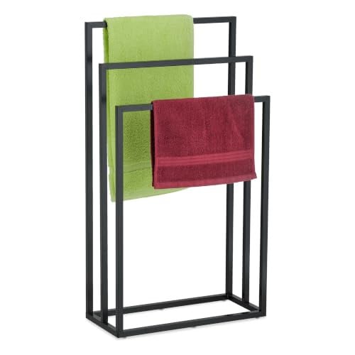 Relaxdays handdoekrek met 3 stangen, zwart, H x B x D: 82,5 x 46 x 21 cm