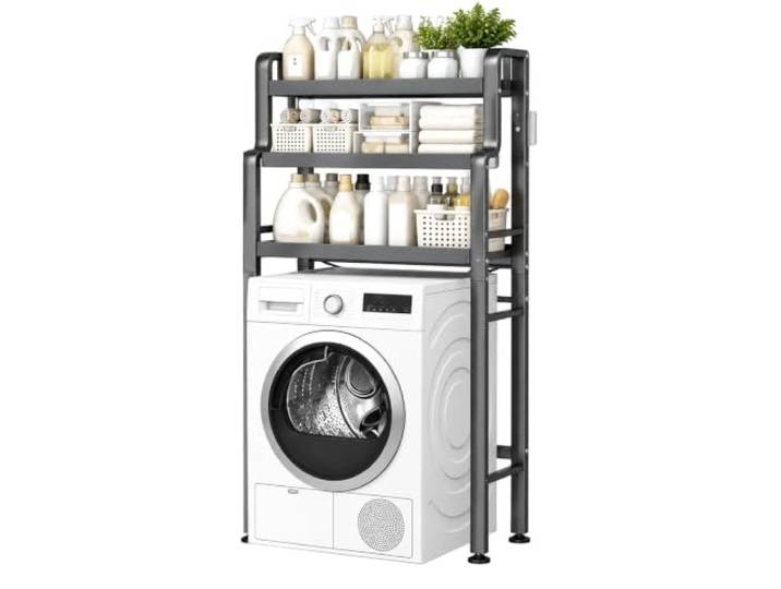 JINGSHIQIAOPL Metall Regal Über Toilette Oder Waschmaschine Waschmaschinenschrank für Den Bereich Über der Toilette aus Verstärktem Stahl 20 mm(Black,72x22x164cm/28.5x9x65in)